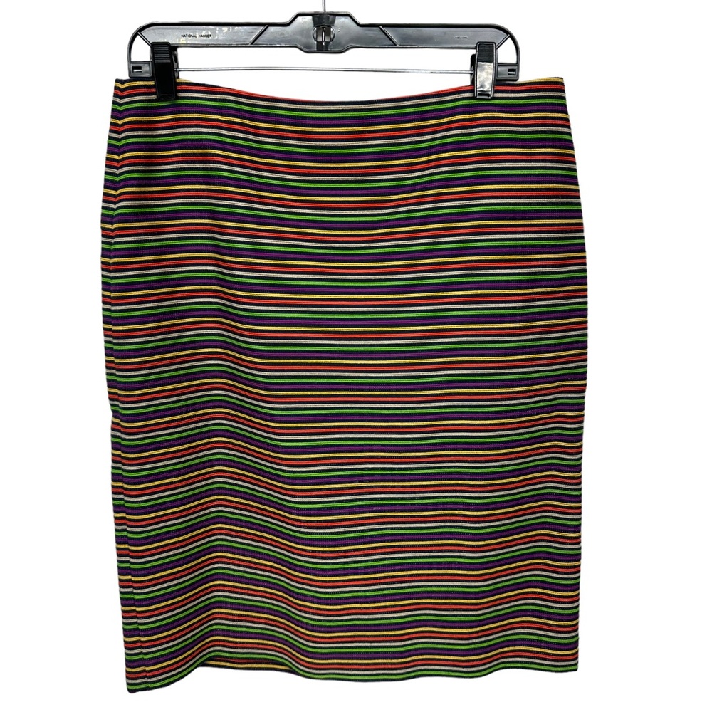 TALBOTS Skirt Size 12 colorful Striped Stretch Pencil Lined Back Zip bri…